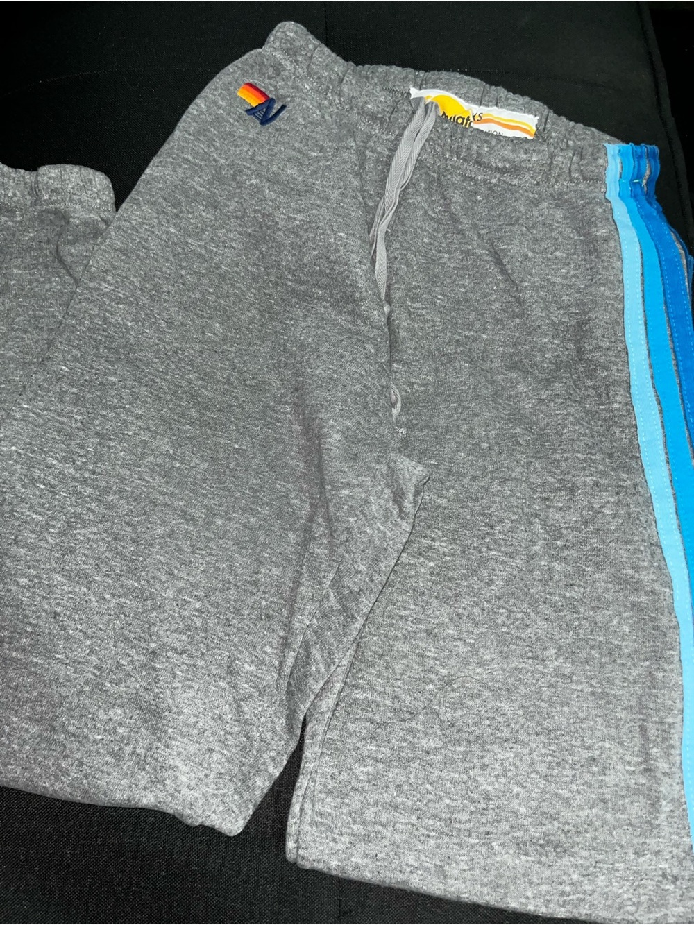 Aviator Nation Gray Track Joggers with Blue Side Stripes